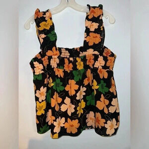 WHO What Wear women’s Hand Drawn Floral Sleeveless cropped Top size‎ Medium